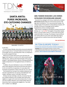 Santa Anita: Purse Increases, Eye-Catching Changes