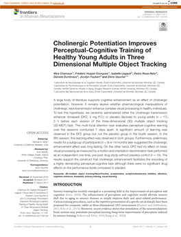 Cholinergic Potentiation Improves Perceptual-Cognitive Training of Healthy Young Adults in Three Dimensional Multiple Object Tracking