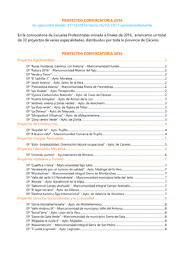 PROYECTOS CONVOCATORIA 2016 En Ejecución Desde 27/12/2016 Hasta 26/12/2017 Aproximadamente