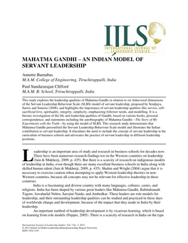 MAHATMA GANDHI – an INDIAN MODEL of SERVANT LEADERSHIP Annette Barnabas M.A.M