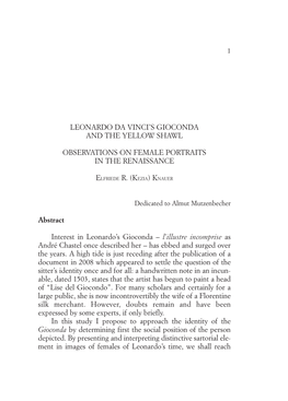 Leonardo Da Vinci's Gioconda and the Yellow Shawl Observations On