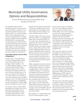 Municipal Utility Governance: Options and Responsibilities Attorneys Richard Heinemann and Jared Walker Smith, Boardman & Clark, LLP