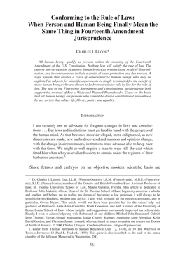 Conforming to the Rule of Law: When Person and Human Being Finally Mean the Same Thing in Fourteenth Amendment Jurisprudence