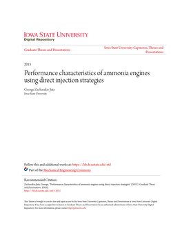 Performance Characteristics of Ammonia Engines Using Direct Injection Strategies George Zacharakis-Jutz Iowa State University