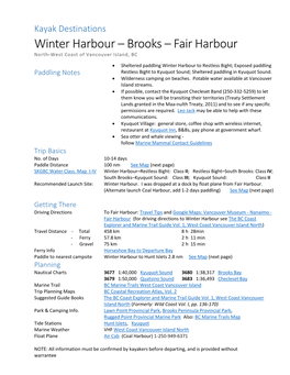 Winter Harbour – Brooks – Fair Harbour North-West Coast of Vancouver Island, BC