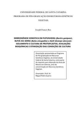 Universidade Federal De Santa Catarina Programa De Pós-Graduação Em Recursos Genéticos Vegetais