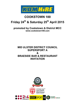 COOKSTOWN 100 Friday 24 & Saturday 25 April 2015