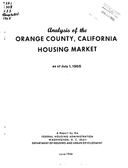 Analysis of the Orange County California Housing Market As of July 1 1965