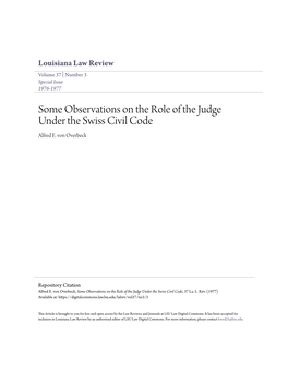 Some Observations on the Role of the Judge Under the Swiss Civil Code Alfred E