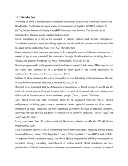 1.1 Introduction Screening of Blood Is Mandatory for Transfusion Transmitted Diseases and Is Routinely Done in the Blood Banks