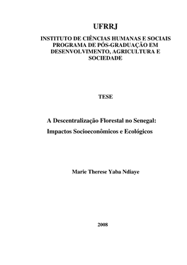 A Descentralização Florestal No Senegal: Impactos Socioeconômicos E Ecológicos