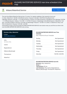 KILDARE/WATERFORD SERVICE Schedule, Stops And