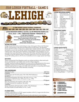 2018 LEHIGH FOOTBALL - GAME 5 SCHEDULE/RESULTS LEHIGH MOUNTAIN HAWKS Sept