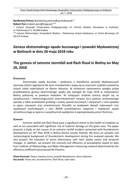 Geneza Ekstremalnego Opadu Burzowego I Powodzi Błyskawicznej W Bielinach W Dniu 26 Maja 2018 Roku