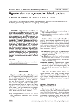 Hypertension Management in Diabetic Patients