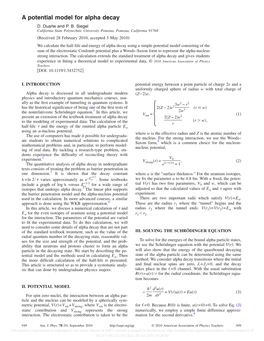 A Potential Model for Alpha Decay D