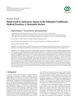 Plants Used As Anticancer Agents in the Ethiopian Traditional Medical Practices: a Systematic Review