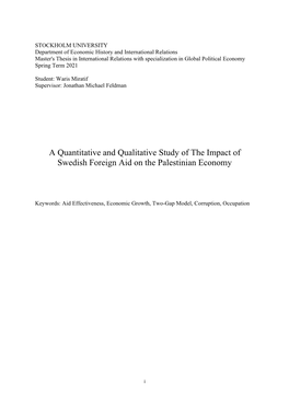 A Quantitative and Qualitative Study of the Impact of Swedish Foreign Aid on the Palestinian Economy