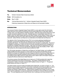 NISP) Preliminary Assessment of Glade Dam and Reservoir and Associated Facilities