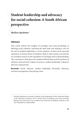Student Leadership and Advocacy for Social Cohesion: a South African Perspective