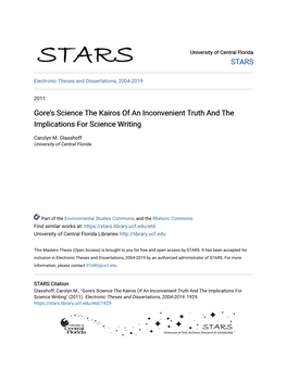 Gore's Science the Kairos of an Inconvenient Truth and the Implications for Science Writing