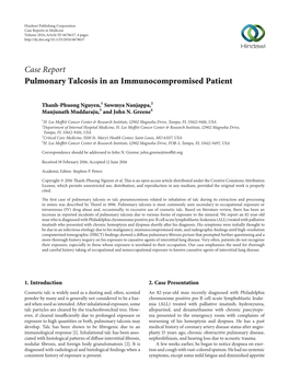 Pulmonary Talcosis in an Immunocompromised Patient