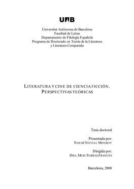 Literatura Y Cine De Ciencia Ficción. Perspectivas Teóricas