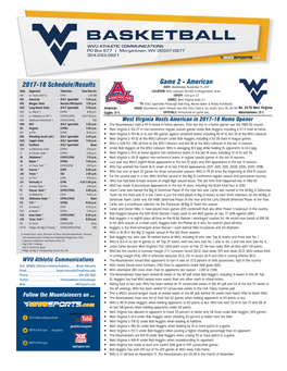 West Virginia Leads 4-1 N18 Morgan State Nexstar/Wvusports 7:30 P.M