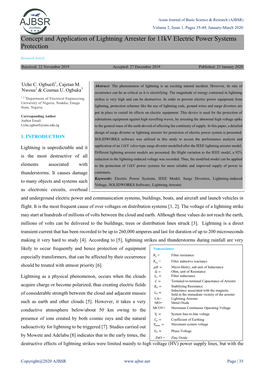 Concept and Application of Lightning Arrester for 11Kv Electric Power Systems Protection