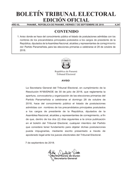 Tribunal Electoral, Viernes 7 De Septiembre De 2018 1