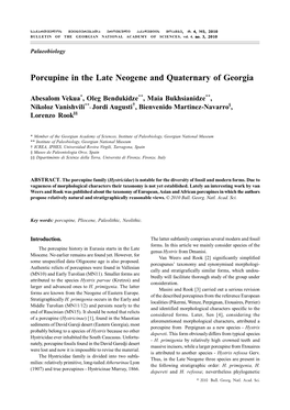 Porcupine in the Late Neogene and Quaternary of Georgia