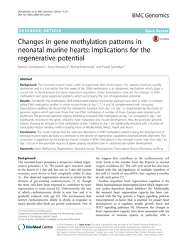 Changes in Gene Methylation Patterns in Neonatal Murine Hearts