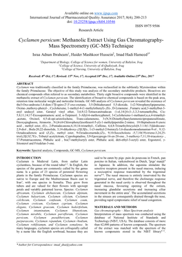 Cyclamen Persicum: Methanolic Extract Using Gas Chromatography- Mass Spectrometry (GC-MS) Technique