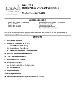 MINUTES Health Policy Oversight Committee