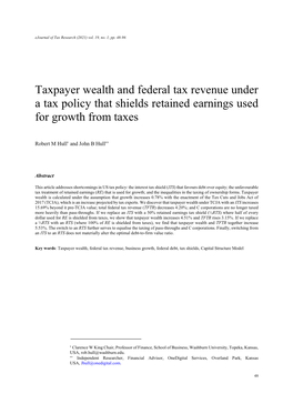 Taxpayer Wealth and Federal Tax Revenue Under a Tax Policy That Shields Retained Earnings Used for Growth from Taxes