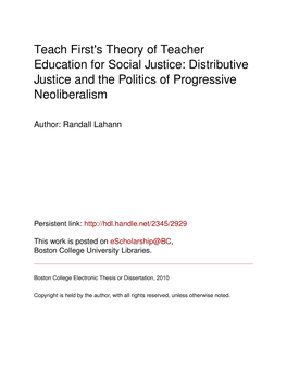 Teach First's Theory of Teacher Education for Social Justice: Distributive Justice and the Politics of Progressive Neoliberalism