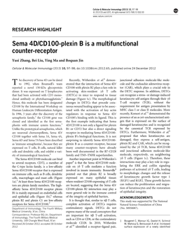 Sema 4D/CD100-Plexin B Is a Multifunctional Counter-Receptor