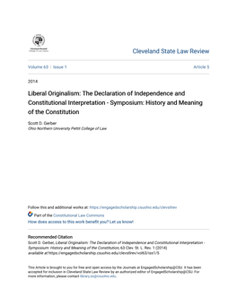 Liberal Originalism: the Declaration of Independence and Constitutional Interpretation - Symposium: History and Meaning of the Constitution