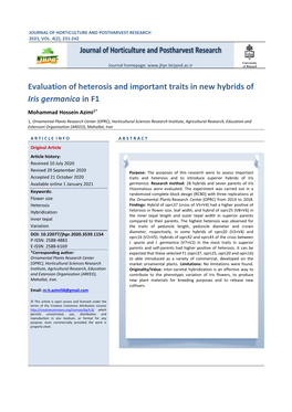 Evaluation of Heterosis and Important Traits in New Hybrids of Iris Germanica in F1