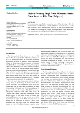 Lichen-Forming Fungi from Rilomanastirska Gora Reserve, Rila