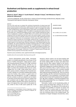 Buckwheat and Quinoa Seeds As Supplements in Wheat Bread Production