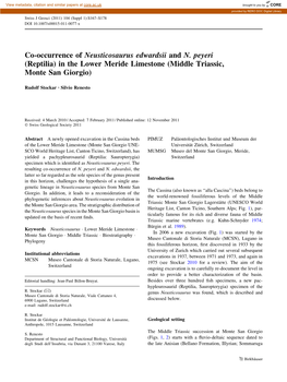 Co-Occurrence of Neusticosaurus Edwardsii and N. Peyeri (Reptilia) in the Lower Meride Limestone (Middle Triassic, Monte San Giorgio)