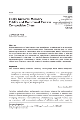 Sticky Cultures: Memory Publics and Communal Pasts in Competitive