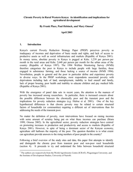 Chronic Poverty in Rural Western Kenya: Its Identification and Implications for Agricultural Development