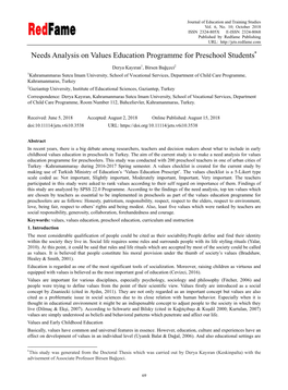 Needs Analysis on Values Education Programme for Preschool Students