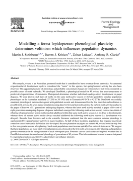 Modelling a Forest Lepidopteran: Phenological Plasticity Determines Voltinism Which Inﬂuences Population Dynamics Martin J