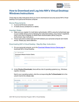 How to Download and Login to NIH's Virtual Desktop: WINDOWS Instructions