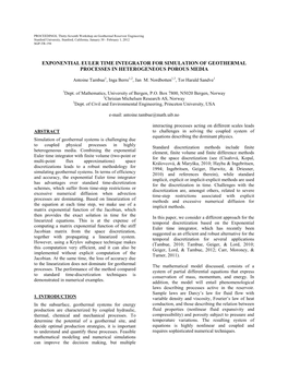 Exponential Euler Time Integrator for Simulation of Geothermal Processes in Heterogeneous Porous Media