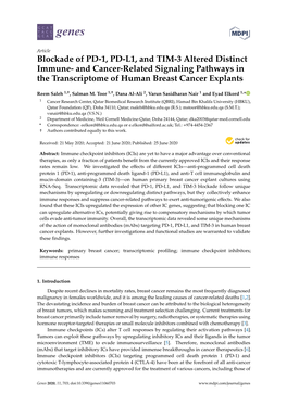 Blockade of PD-1, PD-L1, and TIM-3 Altered Distinct Immune- and Cancer-Related Signaling Pathways in the Transcriptome of Human Breast Cancer Explants