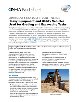 Control of Silica Dust in Construction: Heavy Equipment and Utility